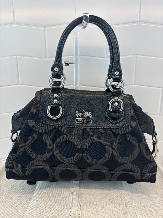 Coach Madison Sabrina Satchel - Leather and Canvas - Black - Picture 1 of 16